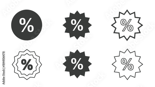 Six percentage discount icons in solid and outline styles