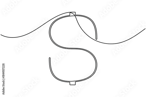 Dollar icon continuous one line drawing on white background minimalist financial sign symbol outline vector illustration
