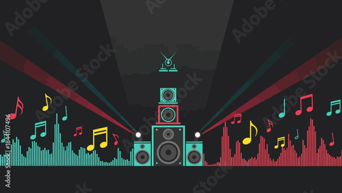 Energetic concert scene with silhouetted crowd and colorful stage lights.