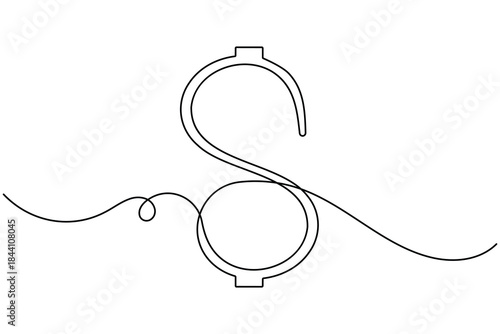 Dollar icon continuous one line drawing on white background minimalist financial sign symbol outline vector illustration