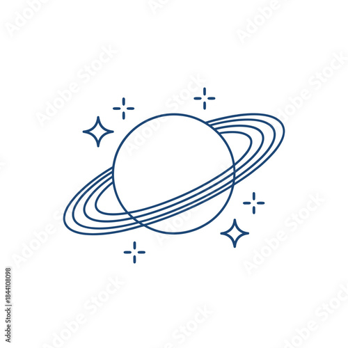 A simple illustration of a ringed planet with stars in space