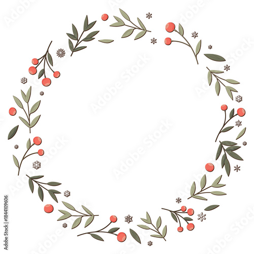 Holly berry and snowflake decoration circle frame isolated