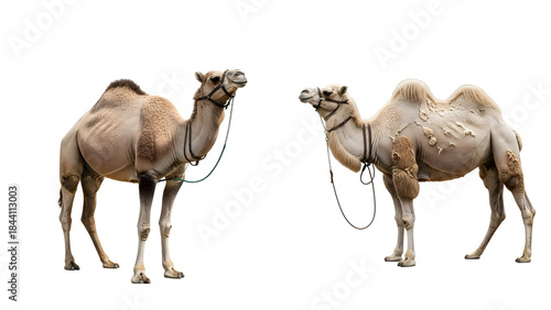 Isolated dromedary camel on white background for travel and desert wildlife illustrations