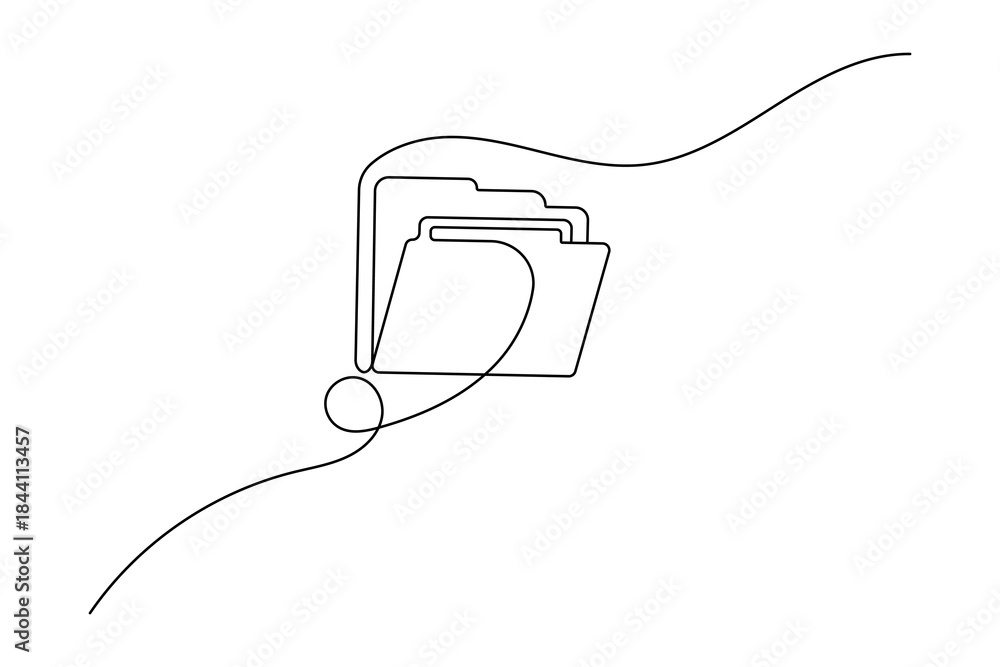 Fototapeta premium Continuous line drawing of multiple file folders, symbolizing data organization, storage, management, and digital archives icon.