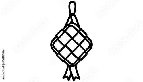 Ketupat Illustration: A meticulously crafted Ketupat, a diamond-shaped rice cake packet, symbolizing the cultural richness and festive spirit. A harmonious representation of tradition.