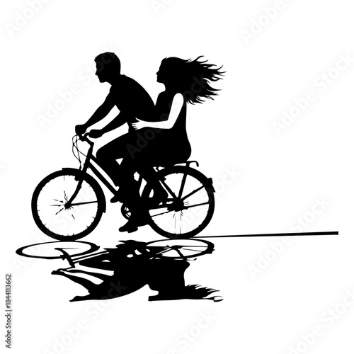 Couple riding bicycle silhouette illustration Vector