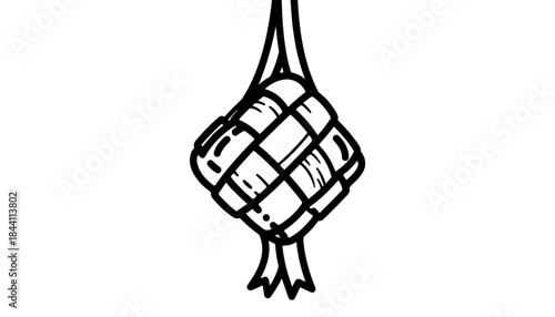 Ketupat Illustration: A meticulously crafted illustration of a ketupat, a traditional woven rice cake, showcasing its intricate geometric design and cultural significance.