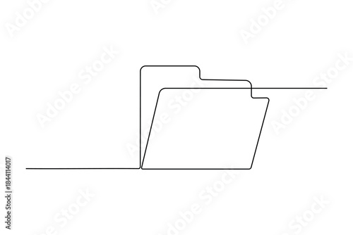 Continuous line drawing of two simple folders representing data organization, documents, and digital storage on a white background
