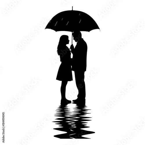 Couple under umbrella silhouette Vector