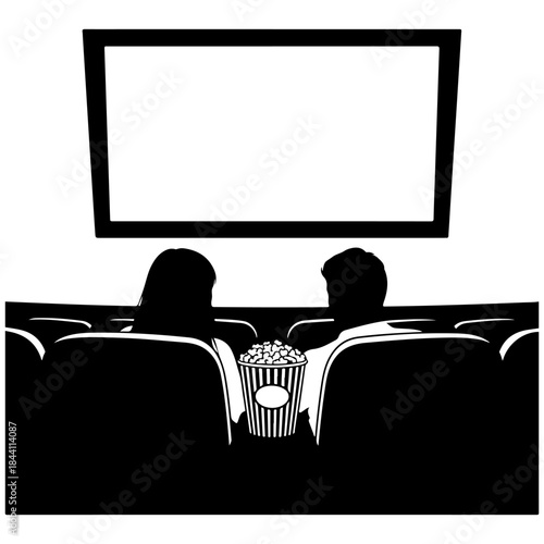 Movie theater audience silhouettes watching screen Vector