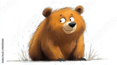 illustration of a friendly, smiling brown bear sitting on the ground with a playful, curious expression