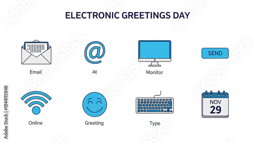 Infographic illustrating elements associated with Electronic Greetings Day