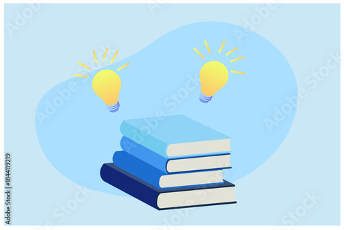 Books and  light bulb, knowledge seeking self learning concept