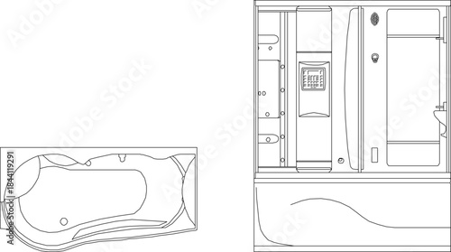 Vector sketch illustration silhouette design image of portable shower cabinet for small bathroom