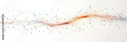 Abstract network of interconnected colorful dots and thin lines forming a flowing wave pattern on a white background