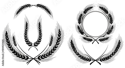 Black Laurel Wreath Emblem Set – Classic Victory, Achievement, and Award Badge Design in Vintage Style