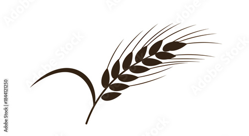 A stylized graphic illustration of a single dark brown wheat ear or stalk, symbolizing agriculture, harvest, or natural food.
