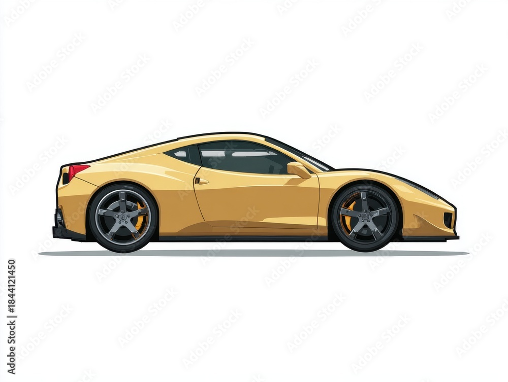 Fototapeta premium Golden Sports Car Detailed Pixel Art on White Background