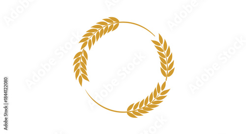 A circular golden wheat wreath or frame on a white background, symbolizing agriculture and harvest.