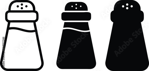 Kitchen Salt Or Pepper Shaker Seasoning Bottle Icon Set In Outline And Solid Styles For Dining Table Food Vector Silhouette and Pictogram