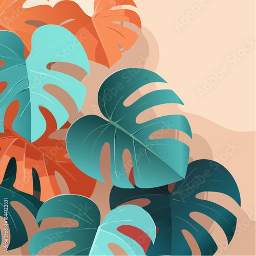 Vibrant Monstera Leaves in a Dynamic Arrangement Graphic Design with Exotic flair