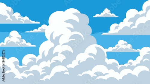 Cloudscape: A serene expanse of a bright blue sky adorned with fluffy, cotton-like clouds, representing freedom and tranquility.