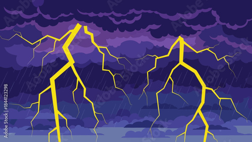 Electrical Symphony: Powerful bolts of lightning crackle across a stormy sky, painting a vivid picture of nature's raw power and untamed beauty.