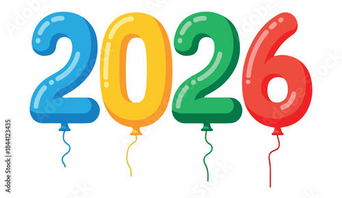 Balloon numbers “2026”, flat vector style