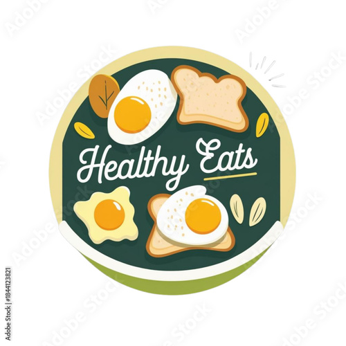 Healthy Breakfast Flat Illustration with Eggs, Toast, and Coffee