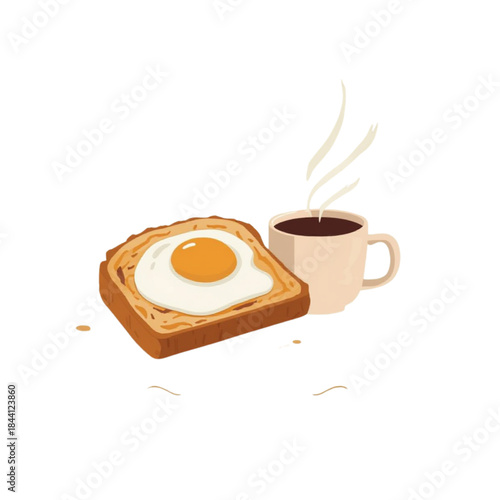 Healthy Breakfast Flat Illustration with Eggs, Toast, and Coffee