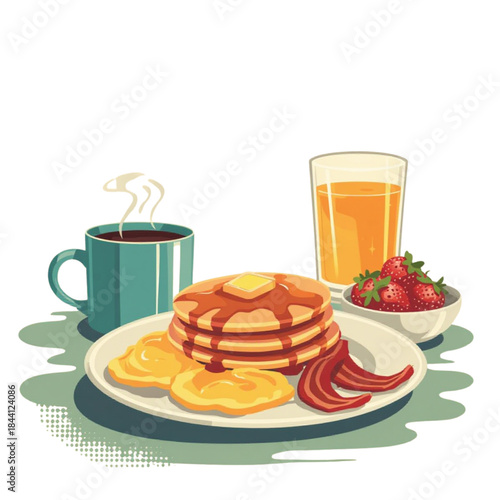 Classic American Breakfast Vector Illustration