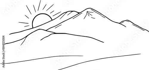minimal line art mountain sunrise illustration