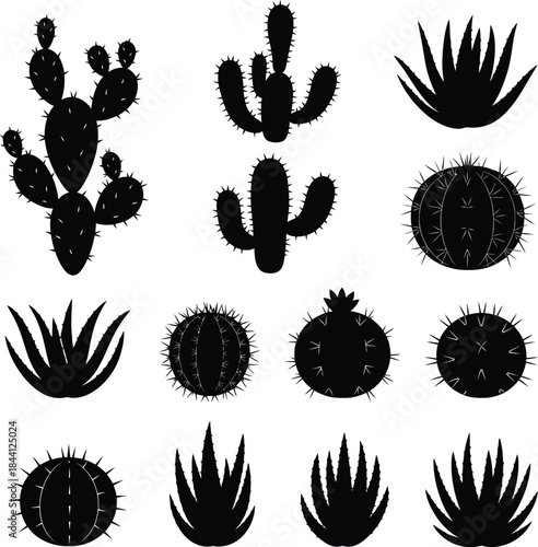 Vector Graphic Collection of Prickly Pear, Saguaro, and Aloe for Desert, Southwestern, and Minimalist Home Decor