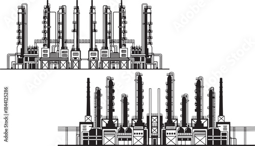 Illustration of industrial processing plants layout 