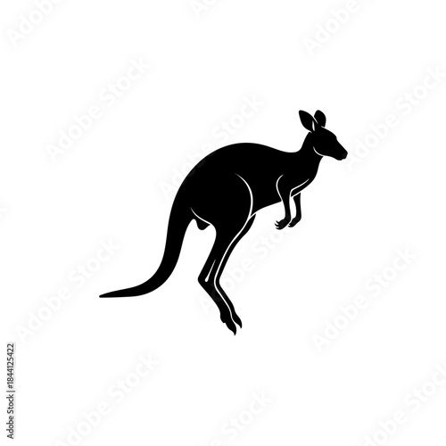 A minimalistic black silhouette vector graphic of a kangaroo in a jumping pose on a white background. isolated on transparent background