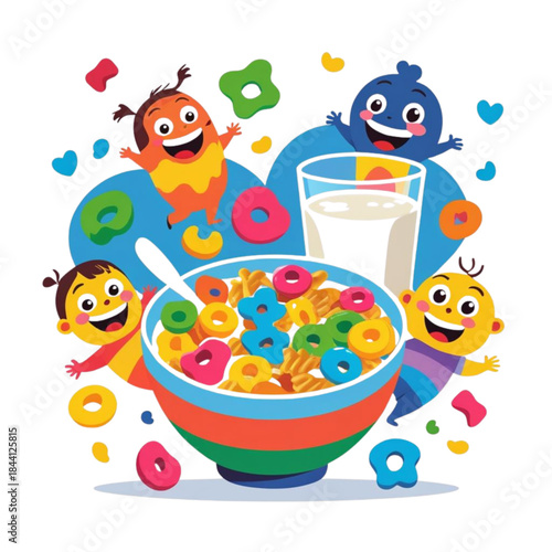 Kids Breakfast Illustration with Milk and Cereal