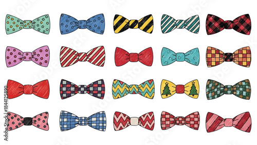 Variety of patterned handdrawn bow ties for every occasion and style