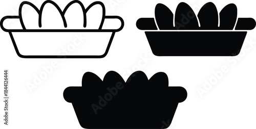 Tray Of Fresh Chicken Eggs For Breakfast Omelette Cooking Or Baking Outline And Solid Food Icon Vector Silhouette and Pictogram.eps