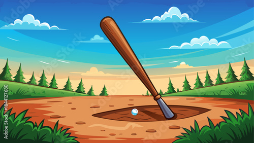 Baseball Field Scene: Capturing the essence of a serene baseball field, featuring a bat, ball, and the calm before the game.
