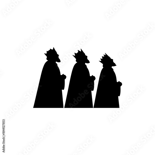 Silhouette of three kings in profile, a symbol of the biblical magi isolated on transparent background