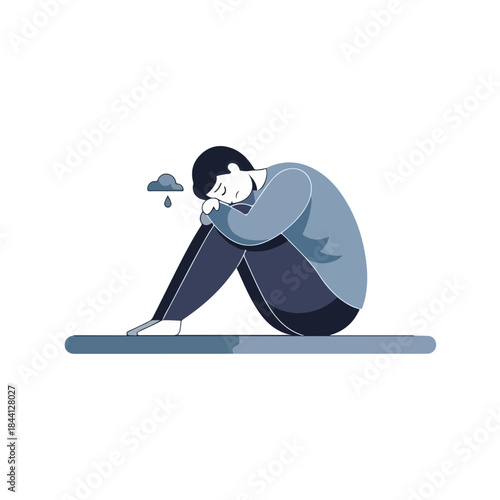 A person in a fetal position symbolizing sadness, depression, and mental health issues. isolated on transparent background