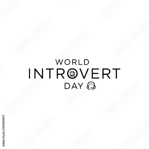 World introvert day text design with symbolic icons in a minimalist style isolated on transparent background