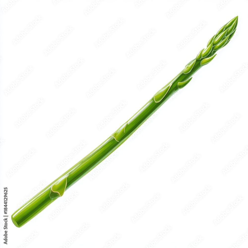 Fototapeta premium Single Fresh Green Asparagus Spear Isolated on White Studio Background Healthy Vegetable Food