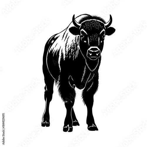 Photos Black and white illustration of a standing bull with horns