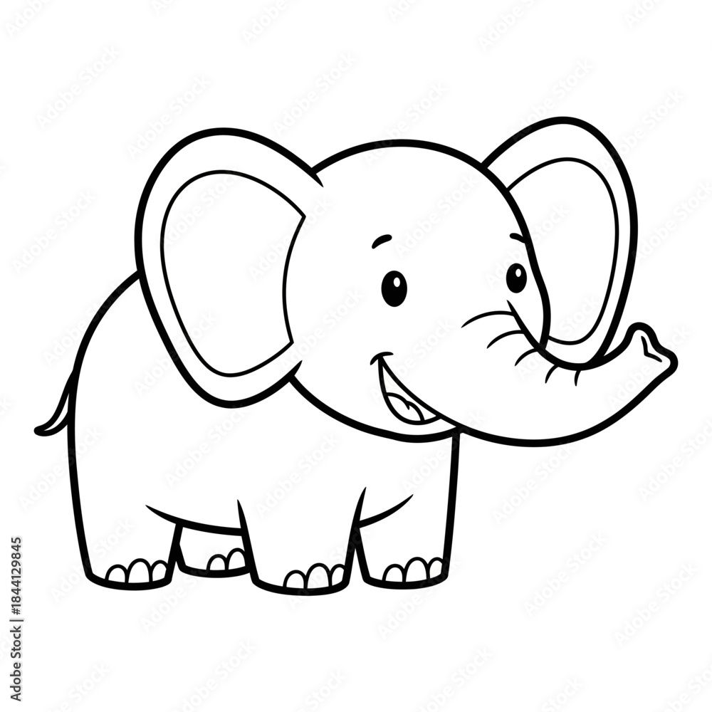 Fototapeta premium A cute cartoon elephant with a happy face and a raised trunk