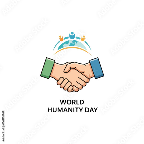 World humanity day illustration with handshake and global community elements isolated on transparent background