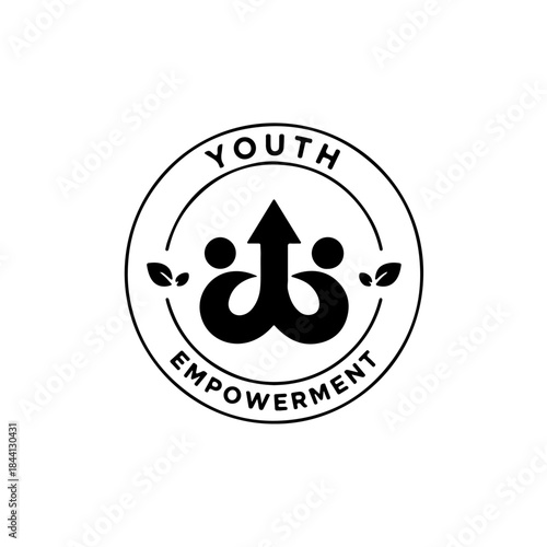 Youth empowerment logo with upward arrow and people figures symbolizing growth and progress isolated on transparent background