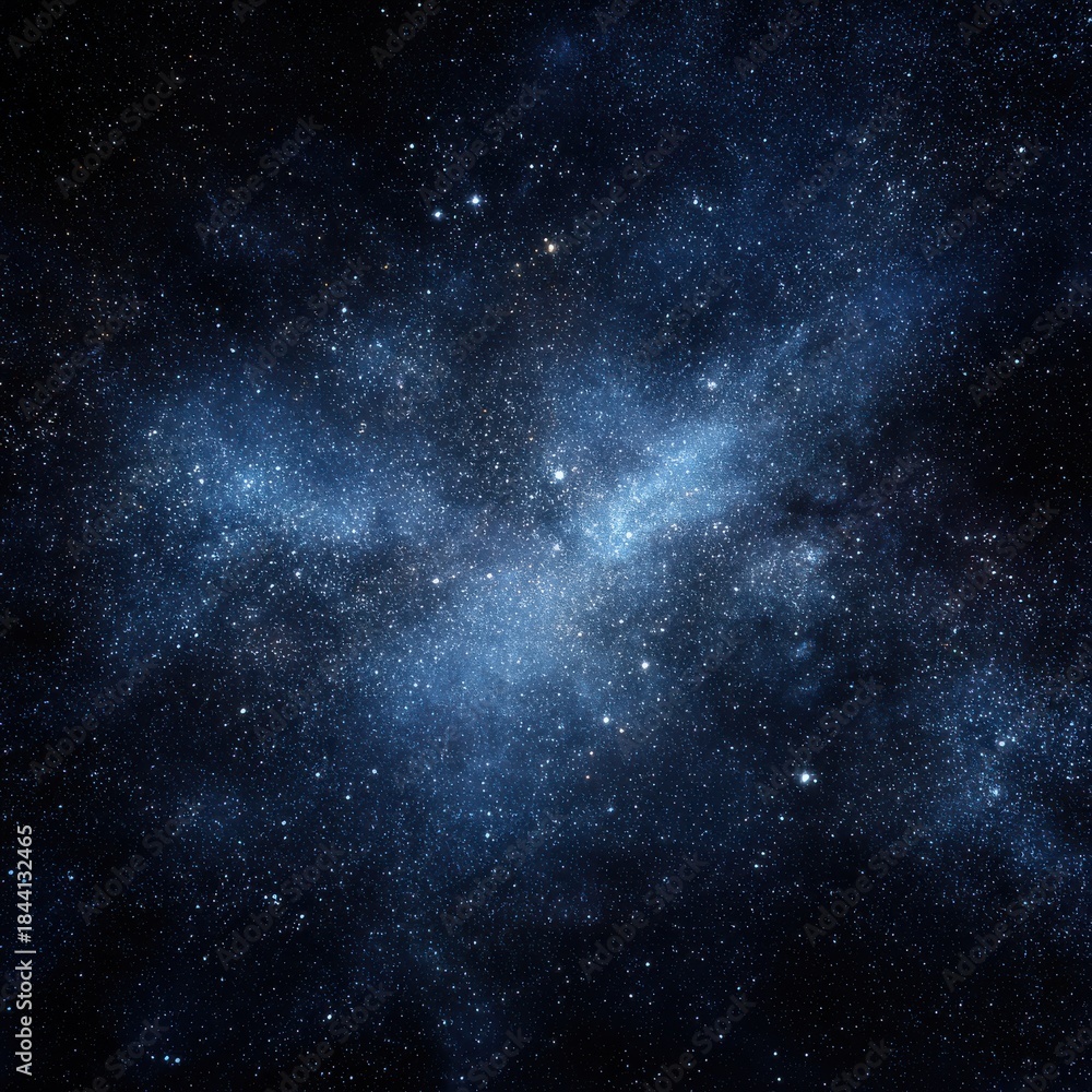 Naklejka premium Vast Galaxy Starfield With Nebulae Clusters In Deep Space Dark Blue Cosmic Background
