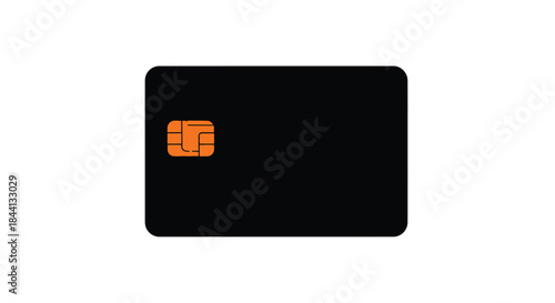 Black Credit Card with Orange Chip on White Background