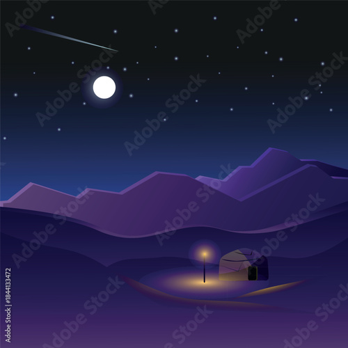 night landscape with yurt